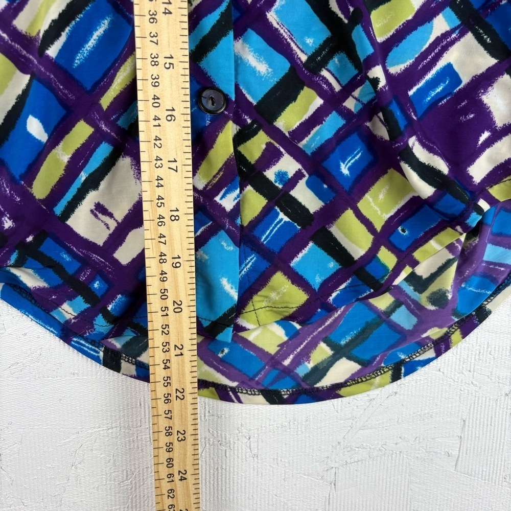 VTG Rich Birds Colorful Geometric Stretchy Button Down Top Long Sleeves Y2K - Picture 12 of 12